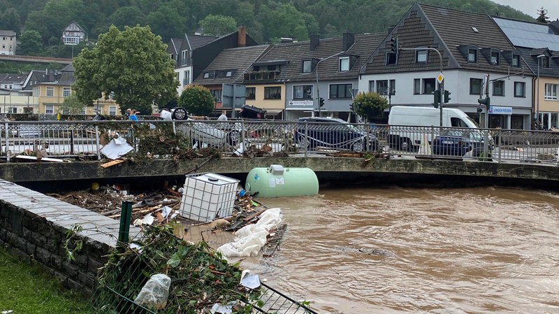 Auswirkungen des Hochwassers in Schleiden-Gemünd.