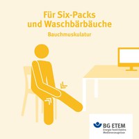 Für Six-Packs und Waschbärbäuche: Setze dich auf die vordere Stuhlkante und hebe das rechte Bein an. Jetzt drückst du mit der linken Hand gegen die Innenseite des rechten Knies. Das rechte Bein drückt dagegen. Zehn Sekunden halten. Anschließend Seitenwechsel und noch zweimal wiederholen.
