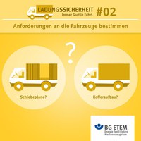 Mit Schiebeplane oder mit Kofferaufbau? Welche Anforderungen muss das Fahrzeug erfüllen, damit die Ladung sicher transportiert werden kann? Vor dem Transport wird das geeignete Transportfahrzeug ausgewählt. Anschließend bestimmt man die notwendigen Ladungssicherungs-Hilfsmittel. Wichtig: Die Anforderungen mit dem Spediteur oder Frachtführer schriftlich vereinbaren. Dann ist man auch immer GURT in Fahrt.
