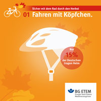 Serie: „Sicher mit dem  Rad durch den Herbst“: Nicht nur in der kalten Jahreszeit, sondern immer wichtig: der Fahrradhelm. Schon beim kleinsten Riss muss der Helm sofort ersetzt werden. Und vor allem sollte er auch getragen werden. Was selbstverständlich klingt, ist leider nicht so. Denn aktuell beträgt die Helmtragequote von Fahrradhelmen in Deutschland nur 15 Prozent. Also auch im Herbst und Winter mit Köpfchen fahren.