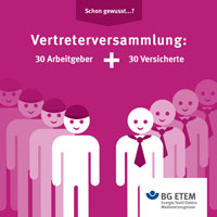 Die Vertreterversammlung ist das Parlament der Berufsgenossenschaft. Sie setzt sich aus jeweils 30 Vertreterinnen und Vertretern der Arbeitgeber und der Versicherten zusammen. Die Vertreterversammlung beschließt unter anderem die Satzung sowie Unfallverhütungsvorschriften und entscheidet über den Gefahrtarif. Das ist gut für alle Mitglieder der BG ETEM, denn die Mitglieder der Vertreterversammlung kennen Risiken und Gefahren aus ihrem Arbeitsalltag sehr genau.
