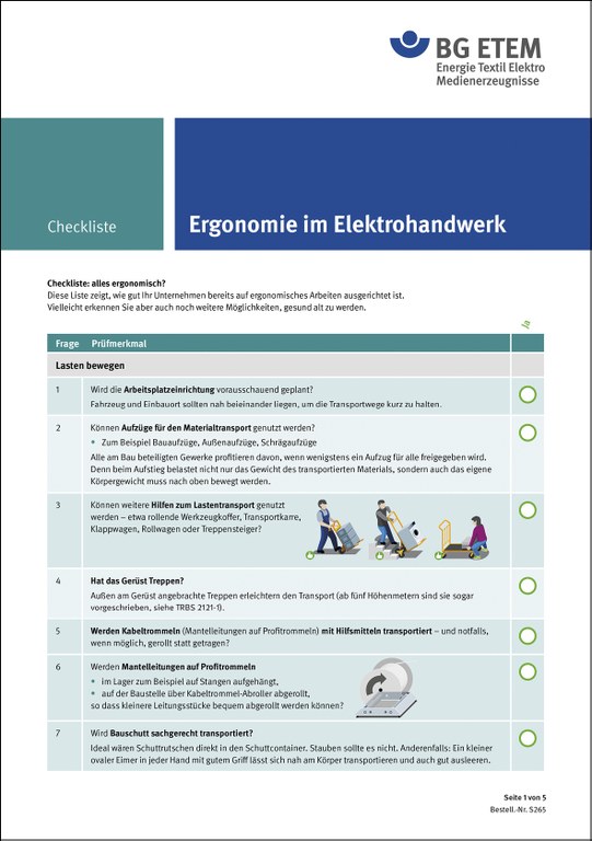 Neue BG ETEM-Checkliste: Ergonomie im Elektrohandwerk