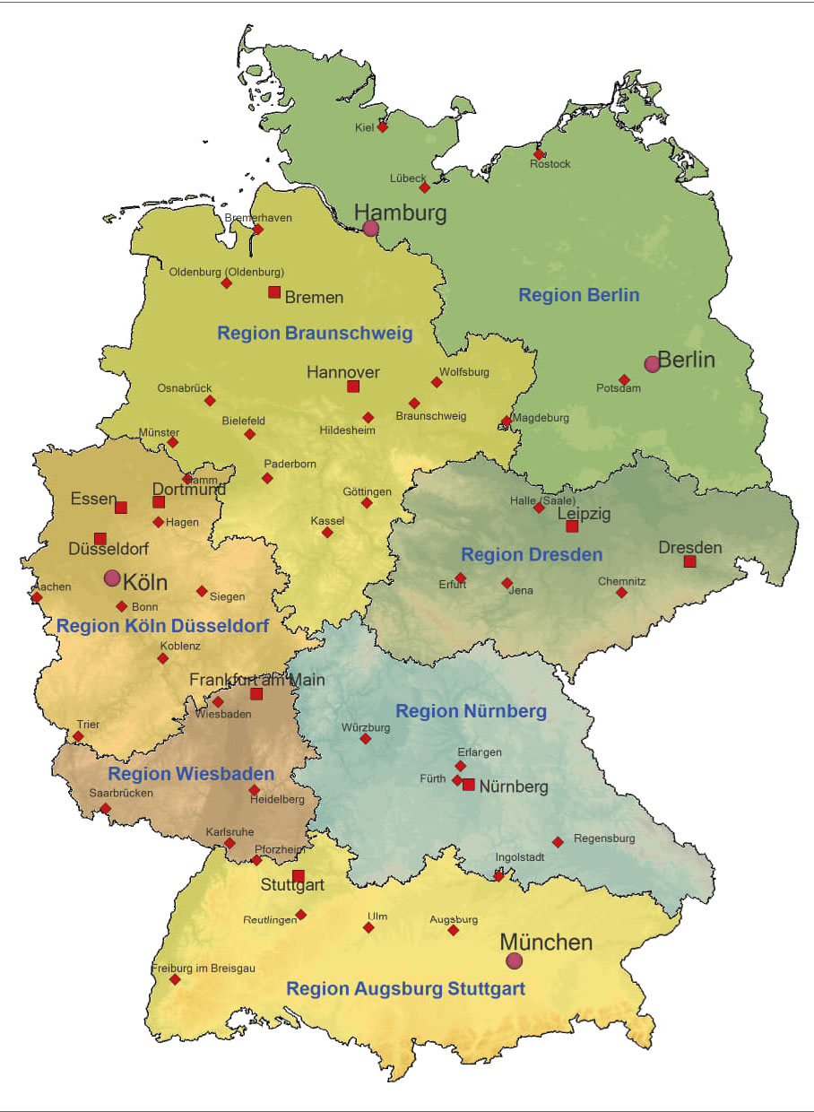 Karte unterteilt in Regionen