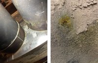 Gelbliche Ablagerungen an Turbinenkomponenten (Bild links) und Dampfdruckleitungen (Bild rechts), welche auf die Anwesenheit von Calciumchromat hingewiesen haben und im Anschluss positiv auf Chrom(VI)-Verbindungen beprobt wurden.