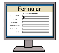 Das Bild zeigt einen Monitor, auf dem ein Formular abgebildet ist.