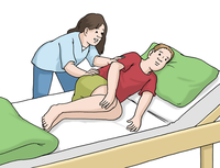 Die Illustration zeigt einen Patienten, der zu Hause gepflegt wird.