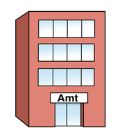 Das Bild zeigt ein Gebäude mit der Aufschrift "Amt".