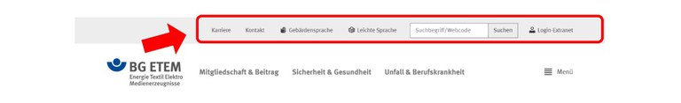 Das Bild zeigt die obere Zeile des Kopfbereichs unserer Internet-Seite.