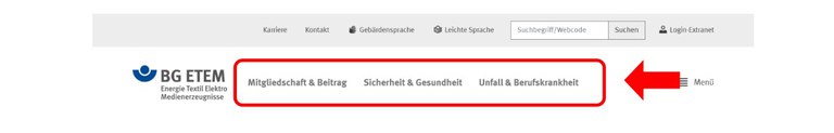 Screenshot Website Kopfzeile Hauptmenü