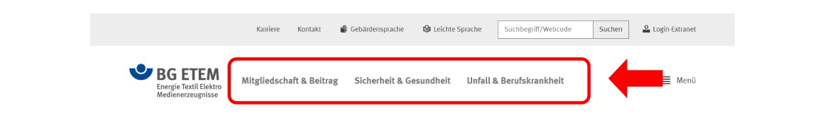 Screenshot Website Kopfzeile Hauptmenü