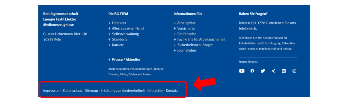 Screenshot Website Fußzeile Impressum