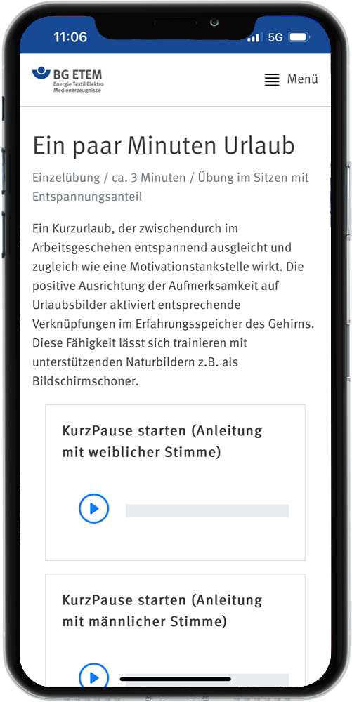 Die App "KurzPausen" bietet kleine Momente der Regeneration