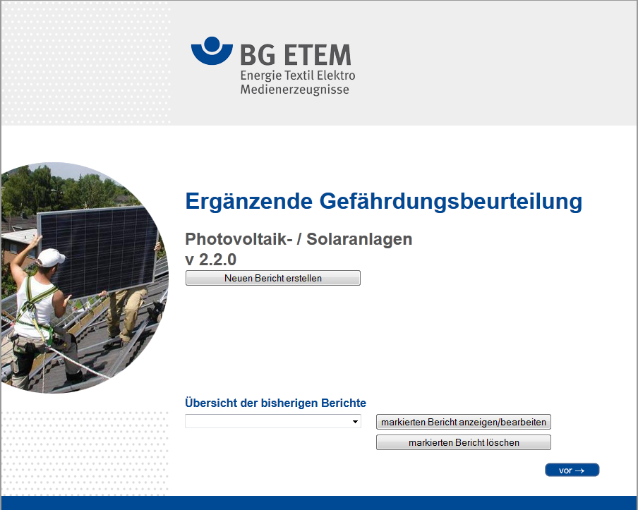 Photovoltaikanlagen, Solaranlagen: Ergänzende Gefährdungsbeurteilung