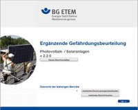 Das Programm der BG ETEM unterstützt Sie bei der Gefährdungsbeurteilung für Photovoltaik- und Solaranlagen.